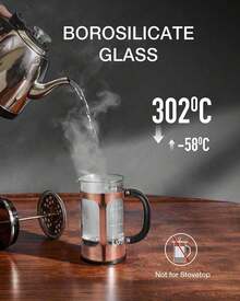 BAYKA French Press Coffee Tea Maker Small, Heat Resistant Thickened Borosilicate Glass Stainless Steel Single Serve Brewer, Cold Brew Cafetera Teapot, 21 Ounce 0.6 Liter,Copper - MàuA - Xem 2