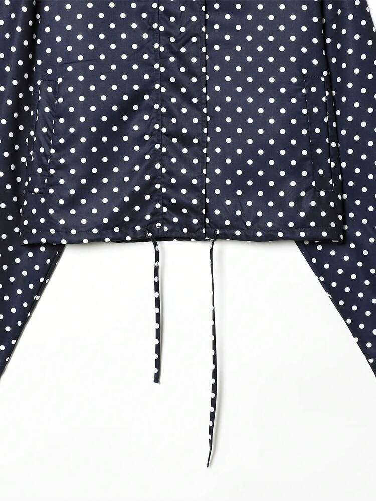 Polka Dot Stand Collar Long Sleeve Jacket, Suitable For Spring And Autumn - Navy Blue - View 5