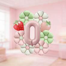 A Strawberry And Flower Birthday Balloon Set Contains Pink Number Foil Balloons, Daisy Foil Balloons And Strawberry-Shaped Foil Balloons. Suitable As Birthday Gifts For Sons And Daughters, As Well As Photo Backdrop Props - View 3