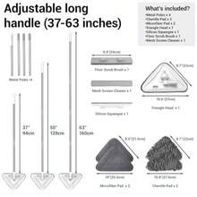 7-In-1 Triangle Mop Set With 7 Replaceable Heads And Adjustable Long Handle For Walls Floors Windows Baseboards White - Trắng - Xem 2