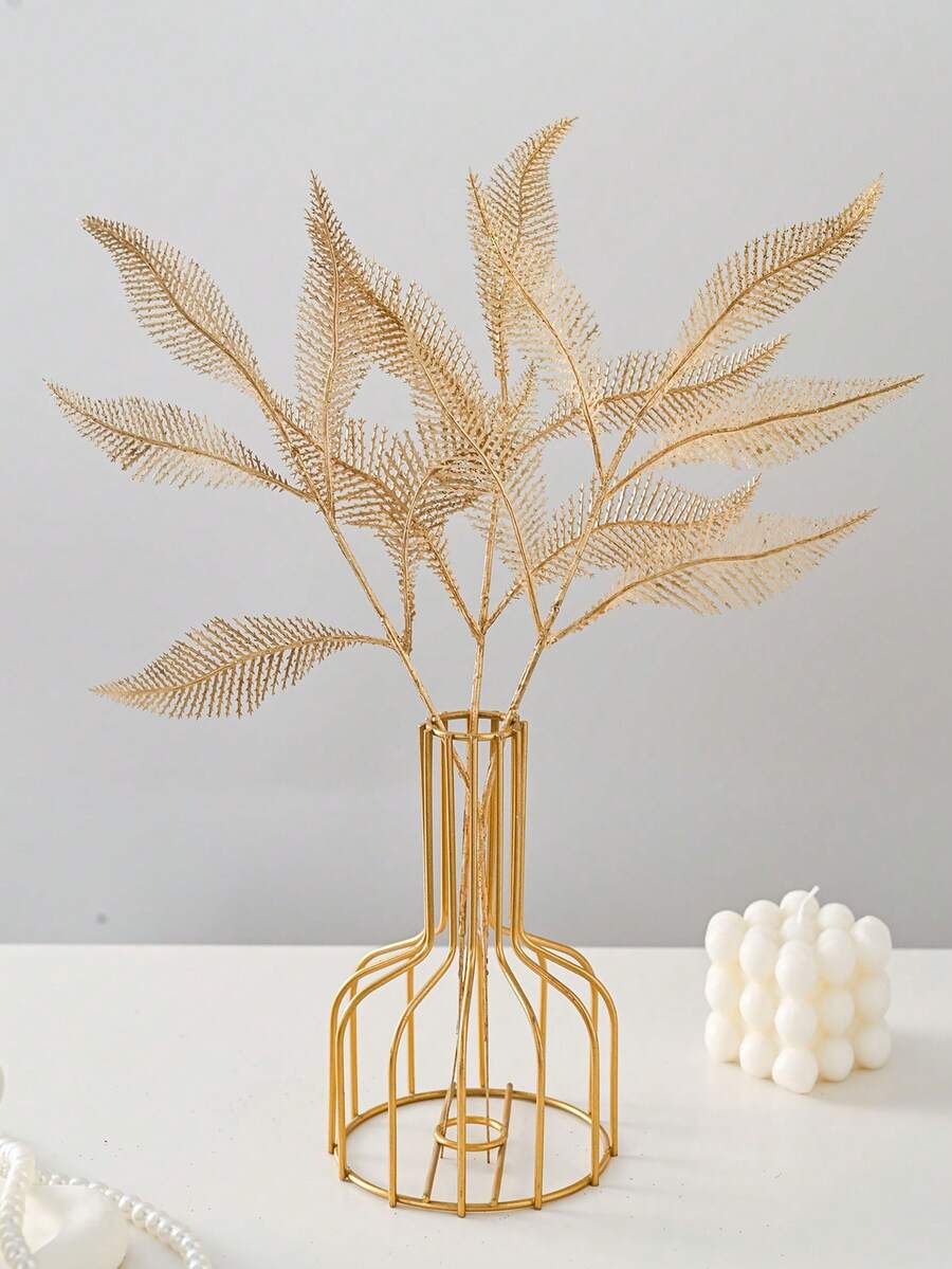 3PCS Artificial Golden Twigs, Plastic Fake Twigs, Home Decoration Plant Branches Used For Family Wedding Table Center Holiday Decoration, Wedding Decoration - Gold - View 1