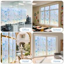 Window Privacy Film Stain Glass Film Flowers Rainbow Window Film Window Clings Non-Adhesive Reusable Decorative For Home Blue Lotus 35.4 Inch X 13.1 Feet - Blue Lotus - View 5