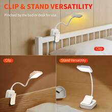 1个电池供电夹式阅读灯，360°可调节，电池供电（不含电池），适用于学生书桌、床头柜、卧室、书房、汽车、办公室、客厅和其他夜间阅读场景。 - 電池橫款書燈 - 查看 4