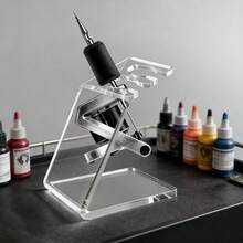 1个极简透明亚克力纹身机支架，桌面化妆刷线圈架，便携式美容院纹身店双槽收纳托盘 - 彩色 - 查看 1