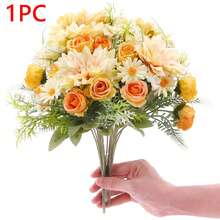 1束人造牡丹花束，搭配绣球花和大丽花，情人节礼物，生日派对装饰，婚礼花篮，新娘捧花，家居装饰，餐厅，卧室，窗台，花瓶装饰，新年装饰，户外花园，返校季 - 黃色6 - 查看 9