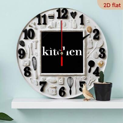 1pc 10in 2D Flat Vintage Wooden Wall Clock, Kitchen Utensil Cutout, Silent Non-Ticking, Chef Hands, Home Cafe Office Decor, Ideal Gift,Holiday Decor,Wall Deocr,House Deocr,Home Essentials,Picks