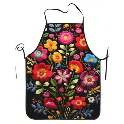 BIIHUDU Mexican Flower Non Embroidery Cartoon Printed Polyester Apron Sleeveless Durable Kitchen Cleaning Apron