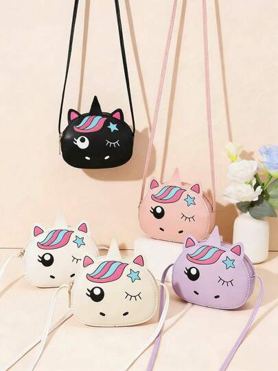 1 pieza Bolso cruzado mini lindo de unicornio para niñas, bolso pequeño casual con estampado de unicornio lindo para niños, monedero pequeño de niña, monedero de cambio, bolsa de aperitivos, bolso cruzado de uso diario de viaje
