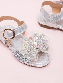 2026 New Girls Sandals, Children Princess Shoes With Rhinestone Bow, Little Girl Student Beach Shoes, Summer - Silver - View 3