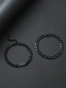 4件套男士黑色钛钢手链套装，链和费加罗链，适合日常佩戴 - 款式A - 查看 7