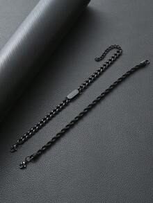 4件套男士黑色钛钢手链套装，链和费加罗链，适合日常佩戴 - 款式A - 查看 14