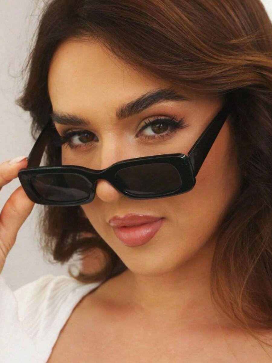 1pc Y2K Style Square Frame Cute Retro Beach Fashion Eyeglasses Unisex - Black - View 1