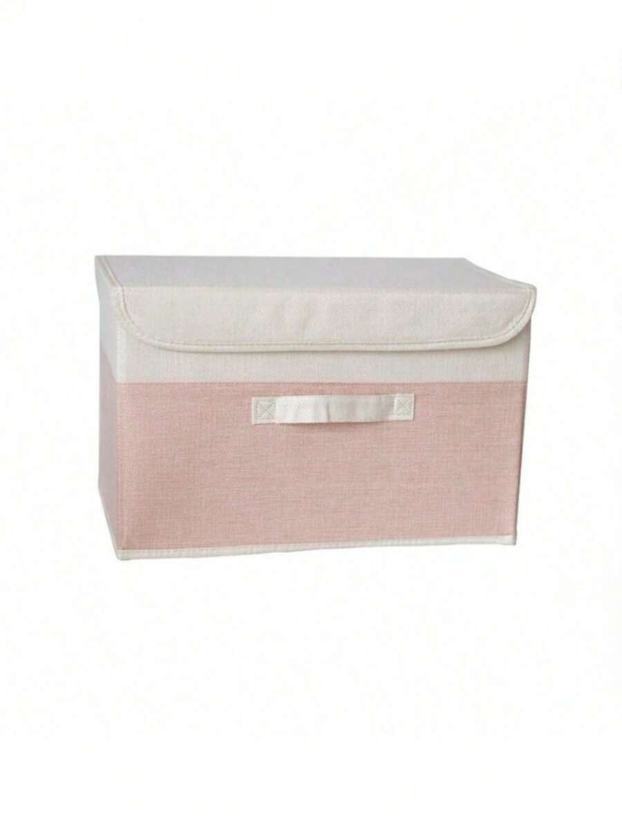 1pc Foldable Linen CD Storage Box, Collapsible Storage Basket With Lid, Toy Organizer, Laundry Basket (Random Style, 37x24x24cm Or 26x19x16cm)