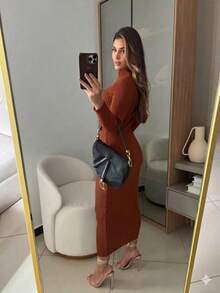 Ribbed Dress With Elegant Sleeves, High-Quality Modal Fabric, Autumn/Winter 2026. - 鏽 - 查看 2