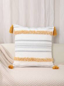 1pc Cotton Velvet Embroidered Sofa/Bedroom Decorative Throw Pillow Cover, Grey Base With Orange - Orange - View 14