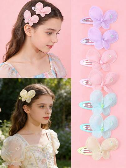 8个/套蝴蝶发夹，适合女孩 - 可爱闪亮花朵发夹，甜美公主风发饰，适合小女孩参加派对、日常佩戴、生日礼物