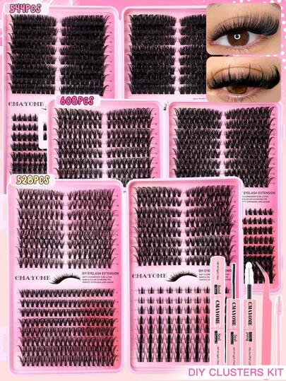 608/544/528 buc. clustere de gene false individuale de lungimi mixte de 8-16 mm, mai multe stiluri amestecate într-o singură cutie, potrivite pentru începători DIY acasă, aplicabile pentru machiaj zilnic, exterior, petreceri, călătorii și sărbători, clustere de gene false, gene false individuale, gene false
