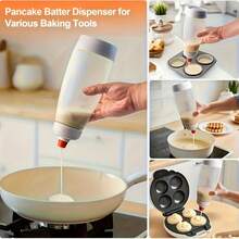 1pc Pancake Batter Dispenser Bottle With Whisk, Batter Mixer Bottle For Baking Pancakes, Cupcakes, Muffins, Crepes, White - Multicolor - View 5