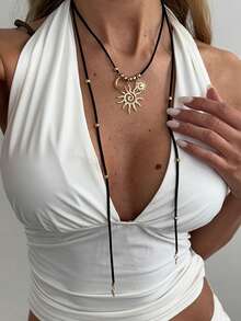 1 Pieza De Collar Con Lazo Y Cinta De Moda, Collar De Terciopelo Personalizado Con Dije Para Uso Diario De Mujer - Negro - Ver 18