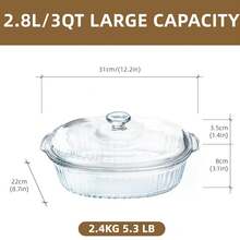 Glass Casserole Dish With Lid, 2.8L/3 Quart Ribbed Oval Roasting Pan For Oven And Microwave, Transparent Lead-Free Covered Kitchenware, Multifunctional Deep Glass Food Container For Baking And Cooking - View 8