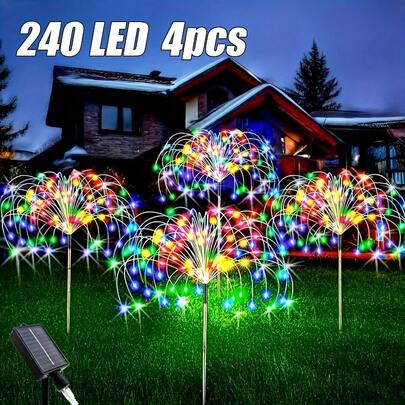 4 paquetes de luces de jardín con efecto de fuegos artificiales solares - 420 LED, 8 modos, encendido automático al anochecer, función de memoria, eficientes energéticamente para patio, camino, sendero, fiesta y decoración de boda