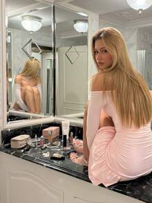 Đầm nữ thanh lịch, tối giản, gợi cảm, thích hợp cho hẹn hò, dự tiệc hàng ngày, thiết kế xếp tầng bèo nhún, cổ chữ V, tay dài, thắt eo, màu hồng nhạt, thích hợp cho mùa xuân. - Hồng - Xem 3