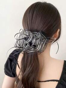 1个女士优雅奢华雪纺花朵发爪夹 - 黑色 - 查看 4