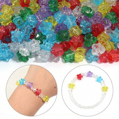 200pcs DIY Acrylic AB Color Star Beads, Shaped Like Colorful Pony Beads. These Cute Mixed-Color Spacer Beads Are Suitable For Making Women's Bracelets, Earrings, Necklaces, And Handmade Jewelry