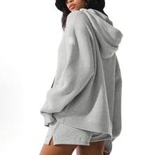 Alo Yoga Domain Rib Knit Full Zip Sweater - Premium Ribbed Knit Cardigan | Viral 2026 Women's Luxury Lounge Wear | Slim Fit Full-Zip Mock Neck Sweater | Comfortable Soft Daily Streetwear | Authentic Designer Knitwear Apparel - 淺灰色 - 查看 2