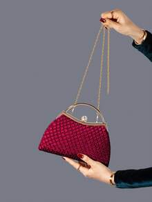 REMANLAND 1个纯色条纹金属手柄环，天鹅绒优雅时尚搭扣，适合女士派对、婚礼、宴会、手拿包和手提包 - 酒紅色 - 查看 4