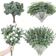 3/30/60/120 pièces Feuilles et tiges d'eucalyptus artificielles mélangées, pièces de monnaie argentées artificielles en vrac, feuilles d'eucalyptus pour compositions florales, bouquets de fleurs artificielles, vases de mariage, décoration florale, décoration d'intérieur, décoration de mariage, décoration de chambre - Vert - Voir 1