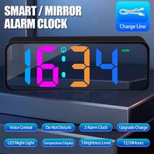 16.0cm Large LED Display Digital Alarm Clock With Voice Control, Adjustable Brightness, Dual Power Mode (USB Or AAA Battery), Rectangular Plastic Travel Alarm Clock Suitable For Bedroom, Living Room, Office - Movie Theme - Multicolor - View 13