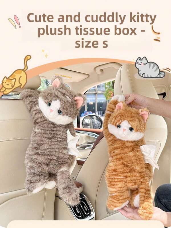 Cute Cat Pattern Car Tissue Box,Plush Tissue Box Cover, Suitable For Car,Home, Bathroom, Bedside Table, Office Desk,Practical Car Accessory,Tissue Box Car Storage,1pc Cute Cat Car Tissue Holder - Adorable Cat-Shaped Tissue Box Cover With Hanging Tissue Roll Storage,Fit For Back Of Seat/Headrest (Compatible For Most Vehicle Models) - Car Accessories Interior,Beautiful Car Decor, Tissue Box Cover Plush Tissue Box Holder For Car,Cute Plush Tissue Box Cover, Decorative Tissue Paper Holder Suitable