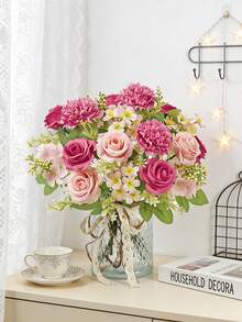 1pc 11.81inch Artificial Rose, Chrysanthemum & Carnation Mixed Flower Bouquet, Bridal Bouquet, Wedding Decor, DIY Wreath Material, Birthday Party & Home Decor, Vase Filler, Outdoor Garden, Spring Decoration, New Year Gift - Rose - View 7