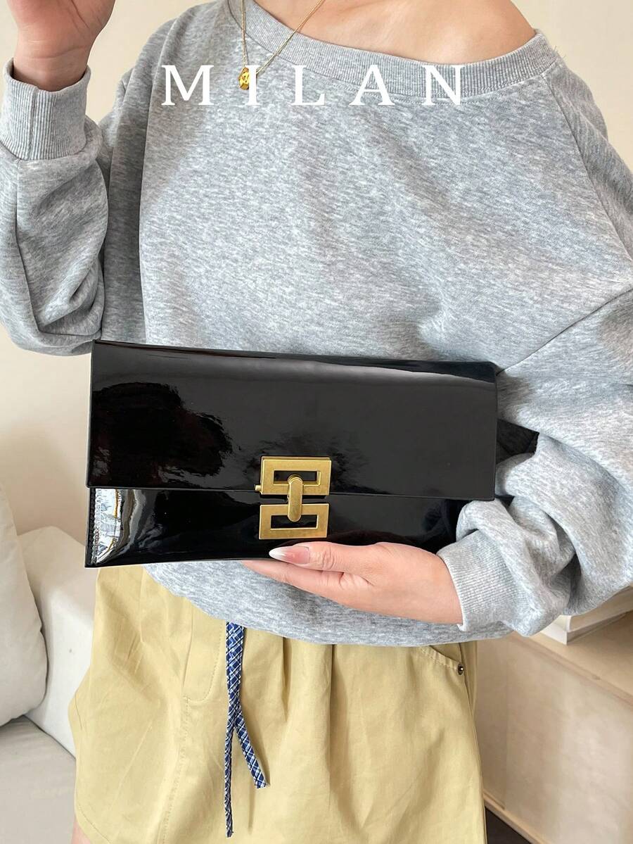 2026新款鳄鱼纹压花信封手拿包，高品质简约腋下包，大容量纯色亮面女士手提包