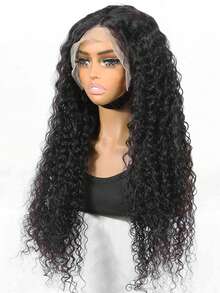 Tóc giả ren phía trước 13x4, tóc thật, đã tỉa sẵn, mật độ 150, tóc giả Brazil gợn sóng ướt, tóc giả ren trong suốt 13x4, tóc xoăn cho nữ, tóc thật gợn sóng nước đã tỉa sẵn với tóc con, màu đen tự nhiên (8-26 28 30 inch) - Natural Black - Xem 4