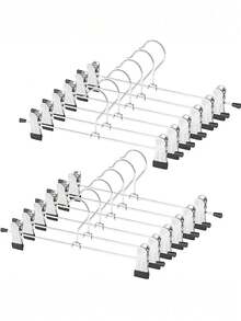 10pcs Clothes Hanger Set: Steel Hangers For Hanging Shirts, Pants, Skirts And Other Garments. Rotatable Hangers With Adjustable Non-Slip Clips, Convenient To Use (Max Length 17cm/6.69in) - Multicolor - View 1