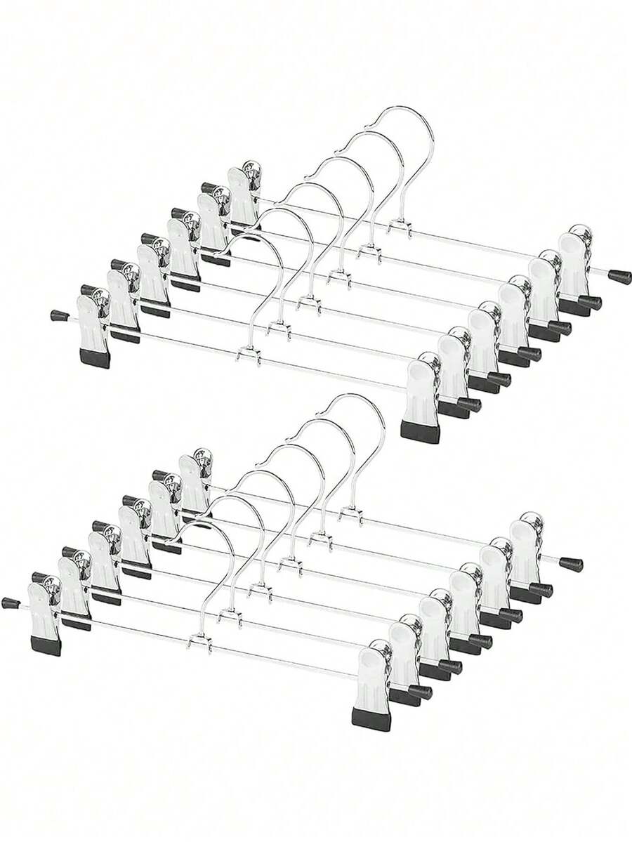 10pcs Clothes Hanger Set: Steel Hangers For Hanging Shirts, Pants, Skirts And Other Garments. Rotatable Hangers With Adjustable Non-Slip Clips, Convenient To Use (Max Length 17cm/6.69in) - Multicolor - View 1