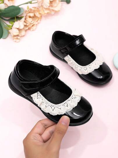 Girls' New Leather Shoes, Princess Style, Soft Bottom Anti-Slip Toddler Shoes, Fashion Children Lace Trim Shoes