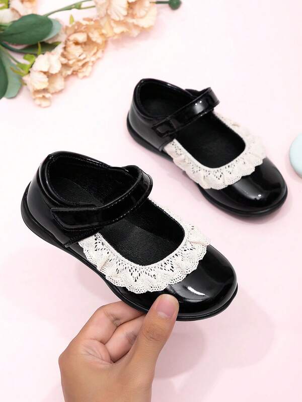 Girls' New Leather Shoes, Princess Style, Soft Bottom Anti-Slip Toddler Shoes, Fashion Children Lace Trim Shoes