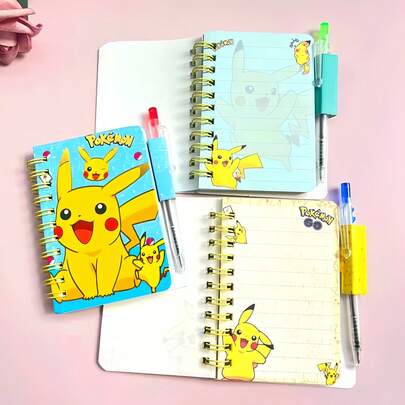 pokemon Bộ 8/6/2 món (2 sổ tay + 2 bút), chủ đề unisex, màu ngẫu nhiên, sổ tay lò xo A7 tráng bạc kèm bút, tiện dụng để viết, thích hợp làm quà tặng trong các bữa tiệc ngày lễ (Kết hợp ngẫu nhiên)