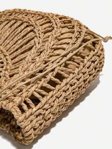 2件套新款时尚草编手提包，镂空沙滩包，大容量度假手提包 - 卡其色 - 查看 8