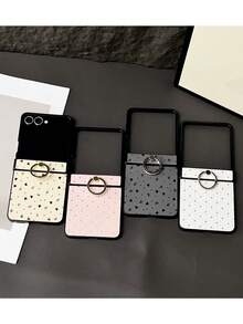 时尚戒指扣支架爱心蝴蝶结手机壳，兼容三星 Galaxy Z Flip 7 Z Flip 6 Z Flip 5 Z Flip 4 3 5G 铰链保护闪亮硬壳 - 灰底愛心 - 查看 4