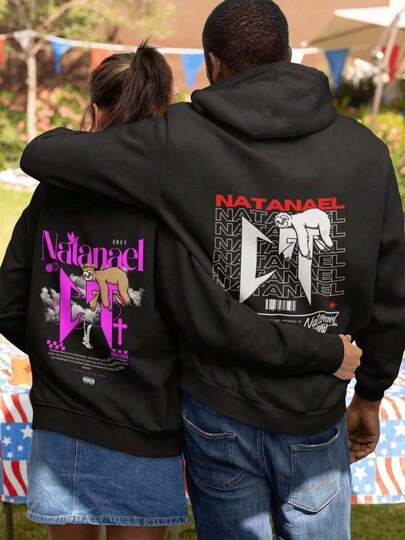 Set 2 Piezas de Sudadera Hoodie en Parejas Duo Corridos Tumbados Unisex con Capucha