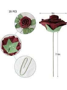 5/10/15/20/25/30 ساق وردة اصطناعية، مناسبة لباقات الزفاف DIY، ديكور المكتب، الحفلات، حفلات استقبال المواليد، ديكور المنزل، تغليف بأكياس OPP (بدون صندوق)، عيد الحب، عيد الميلاد، هدايا التخرج - عنابي اللون - مشاهدة 2