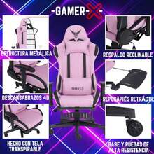 -GAMER-X- Silla Gamer Ergonómica Escritorio de Tela Transpirable con Reposapiés y Soporte Lumbar hasta 150kg Ideal para Gaming Oficina - Sillas Gamer Cómodas Ergonomicas descansapies Rosa - Gris - Ver 5