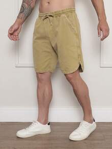 Men's Bermuda Shorts In Twill Fabric With Elastic Waistband - Marrón - Ver 4