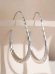 1pair Simple U-Shaped Hoop Earrings For Women Elliptical Large Earrings, Women's Minimalist Earrings, Personalized 1U1A - 銀色 1 對 - 查看 2