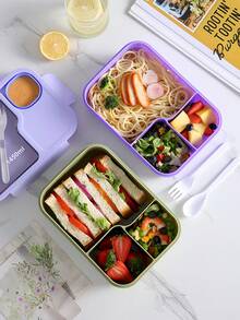 1pc Microwave- Bento Box With Utensils, Fruit Lunch Box, Student/Office/Outdoor Meal Box With 3 Compartments - Multicolor - View 4