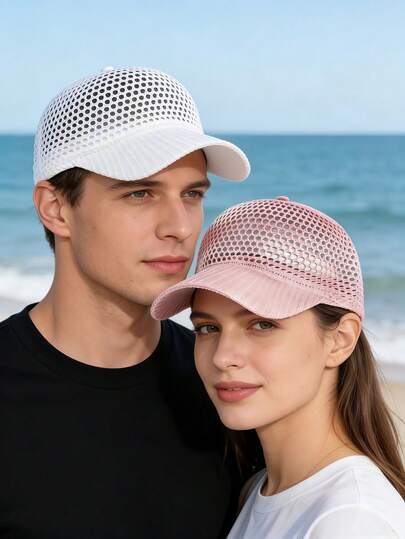 1顶男女通用户外防晒遮阳帽，夏季透气网眼棒球帽，可调节塑料扣，适合各种头围，加固帽檐，遮挡阳光不阻碍视线，可弯曲调节弧度，时尚舒适防晒